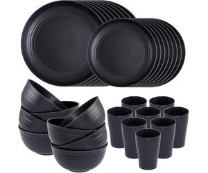 KAHEIGN 32 Piezas Vajilla de Plástico Irrompible, 8 x Platos Llanos de 25CM, 8 x Platos de Ensalada de 20CM, 8 x Tazones de 720ml y 8 x Tazas de 360 ml - Apto para Microondas y Lavavajillas