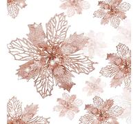 KAHEIGN 36 Piezas Flores de Nochebuena de Navidad, Brillo Oro Rosa Flores de Nochebuena Artificiales Adornos para árboles de Navidad por Boda Corona de Navidad Hogar Fiesta Decoración (3 Tamaño)