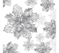 KAHEIGN 36 Piezas Flores de Nochebuena de Navidad, Brillo Plata Flores de Nochebuena Artificiales Adornos para árboles de Navidad por Boda Corona de Navidad Hogar Fiesta Decoración (3 Tamaño)