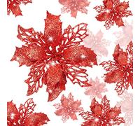KAHEIGN 36 Piezas Flores de Nochebuena de Navidad, Brillo Rojo Flores de Nochebuena Artificiales Adornos para árboles de Navidad por Boda Corona de Navidad Hogar Fiesta Decoración (3 Tamaño)