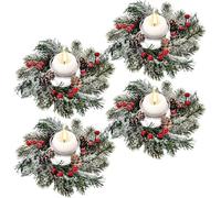 KAHEIGN 4 Piezas Anillos de Velas Navideñas, 21CM Corona de Frutos Rojos Artificiales Candelabro con Agujas de Pino de Nevado para Pilares Rústico Bodas Navideña Fiestas Puerta Mesa Decoración