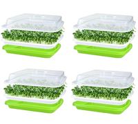 KAHEIGN 4 Piezas Bandejas para Brotes de Semillas con Tapa, 32CM x 26CM Bandeja de Germinación de Gran Capacidad Propagador Hidropónico Saludable Sin BPA con 24 Papeles para Plantar para Cultivar