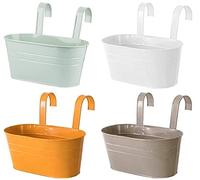 KAHEIGN 4 Piezas Macetas Colgantes de Metal, 27,5cm Macetas Grandes Cubo de Flores Colgantes con Gancho Desmontable para Balcón Valla Jardín Hogar Decoración (4 Colores)