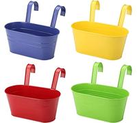 KAHEIGN 4 Piezas Macetas Colgantes de Metal, 27,5cm Macetas Grandes Cubo de Flores Colgantes con Gancho Desmontable para Balcón Valla Jardín Hogar Decoración (4 Colores)