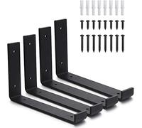 KAHEIGN 4 Piezas Soportes para Estantes de Servicio Pesado, 23CM J Forma Soporte de Esquina de Ángulo Recto Soporte de Estante Industrial para Tablero de Andamio - con Tornillos y Anclajes a Juego