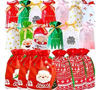 KAHEIGN 46 Piezas Juego De Bolsas De Regalo con Cordón De Navidad, 10 Estilos 2 Tamaños Bolsas De Navidad Bolsa para Envolver Regalos Pack Kids Bolsas De Regalo con Cordón