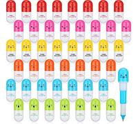 KAHEIGN 48 Piezas Mini Bolígrafos Retráctiles de Dibujos Animados, 6 Estilos Bolígrafo en Forma de Píldora con Cara Sonriente, Lindo Favor para Kinder Escuela Casa Escribir