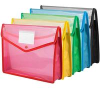 KAHEIGN 5 Piezas Carteras De Plástico, A4 Claro Cartera Popper Gran Capacidad Bolsillos Para Carpetas De Documentos Sobre De Archivos Con Cierre A Presión Y Bolsillo Para Escuela, Oficina (5 Colores)