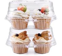 KAHEIGN 50 Piezas Cupcakes Cajas de 2 Cavidades, Cajas de Plástico Transparente para Cupcakes Soporte Doble para Cupcakes de Cúpula Alta Portador de Contenedores de Alimentos con Bisagras Apilables