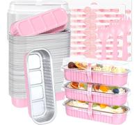 KAHEIGN 50 Piezas Mini Moldes Para Pan Con Tapas Y Cucharas, 200ml Rectangulares Aluminio Papel Contenedore para Hornear Pasteles con Pegatina de Sellado para Boda Cumpleaño Picnic Fiesta (Rosa Plata)