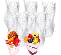 KAHEIGN 50 Piezas Mini Tazas de Postre, 150ml Vasos de Postre Remolino Grande de Plástico Copa de Aperitivo de Parfait Transparente Tazón para Servir Reutilizable para Mousse Pudín (8,9 x 7,6cm)