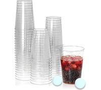 KAHEIGN 50 Piezas Vasos de Plástico Transparente, 300ml Vasos de Plástico con Purpurina Plateada Vasos de Bebida Reutilizables Copas de Vino Elegantes para Fiestas para Champaña Cerveza (9,5 x 7,5cm)