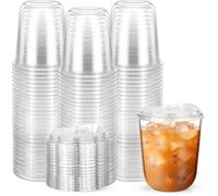 KAHEIGN 50 Piezas Vasos de Plástico Transparente con Tapa, 360ml Vaso Reutilizable de Plástico para Café Elegantes Vasos para Bebidas de Fiesta para Café Helado Batidos Bebidas Frías Fiestas Catering