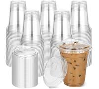 KAHEIGN 50 Piezas Vasos de Plástico Transparente con Tapa, 360ml Vaso Reutilizable de Plástico para Café Elegantes Vasos para Bebidas de Fiesta para Café Helado Batidos Bebidas Frías Fiestas Catering