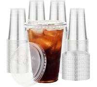 KAHEIGN 50 Piezas Vasos de Plástico Transparente con Tapa, 480ml Vaso Reutilizable de Plástico para Café Elegantes Vasos para Bebidas de Fiesta para Café Helado Batidos Bebidas Frías Fiestas Catering