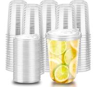 KAHEIGN 50 Piezas Vasos de Plástico Transparente con Tapa, 480ml Vaso Reutilizable de Plástico para Café Elegantes Vasos para Bebidas de Fiesta para Café Helado Batidos Bebidas Frías Fiestas Catering