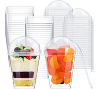 KAHEIGN 50 Piezas Vasos de Postre de Plástico con Tapas y Cucharas, 150ml Reutilizable Tazas de Postre Cuadradas Taza de Aperitivo de Parfait Transparente Servir Tazón para Postre Pudín Mousse Fiesta