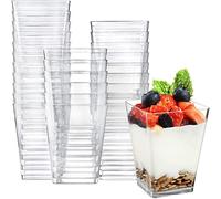 KAHEIGN 50Pz Mini Tazas De Postre, 240ml Vasos De Postre Cuadrados De Plástico Copa De Aperitivo De Parfait Transparente Tazón para Servir Reutilizable para Fiesta De Mousse De Pudín De Postre