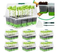 KAHEIGN 6 Piezas Bandejas de Inicio de Semillas de Silicona, 72 Celdas Reutilizables Bandejas Propagadoras de Semillas con Ventilación Ajustable, Tapa Elevada, Silicona Base, Etiquetas, Herramientas