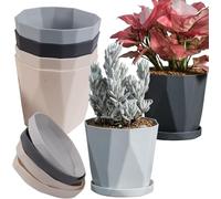 KAHEIGN 6 Piezas Macetas de Plástico para Flores, 13CM Maceta para Plántulas con Control de Raíces Macetas de Estilo Nórdico Gruesa con Plato para Flores Hierbas Suculentas Cactus (3 Colores)