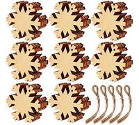 KAHEIGN 60 Piezas Adornos Navideños De Madera, Forma De Copo De Nieve Adornos De Rebanada De Madera Para El árbol De Navidad De Año Nuevo - Con 60 Piezas De Cordones Para Colgar