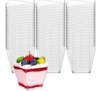 KAHEIGN 60 Piezas Mini Tazas de Postre, 100ml Vasos de Postre Cuadrado Biselado de Plástico Copa de Aperitivo de Parfait Transparente Tazón para Servir Reutilizable para Mousse Pudín (5,5 x 5,7cm)