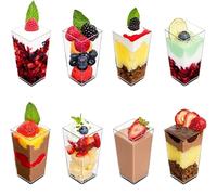 KAHEIGN 60 Piezas Mini Tazas de Postre, 90ml Vasos de Postre Altos Cuadrados de Plástico Copa de Aperitivo de Parfait Transparente Tazón para Servir Reutilizable para Mousse Pudín (3,8 x 8,3cm)