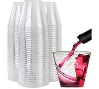 KAHEIGN 60 Piezas Vasos de Plástico con Purpurina Plateada, 270ml Tazas de Postre Redondas Tazón Transparente para Aperitivos Parfait Vasos para Servir Reutilizables para Whisky(7 x 8,5cm)