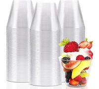 KAHEIGN 60Pzs Mini Tazas De Postre, 270ml Vasos De Postre Redondos De Plástico Copa De Aperitivo Transparente Parfait Tazón para Servir Reutilizable para Whisky Vino Pudín Mousse Gelatina (9 x 7,5cm)