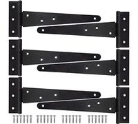 KAHEIGN 6Pzs Bisagra De Cobertizo En T, 25CM Tarea Pesada Bisagra En T De Hierro Metálico Bisagras para Puertas De Jardín Bisagras con Correa En T A Prueba De Herrumbre - con 42 Piezas De Tornillos