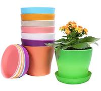 KAHEIGN 8 Piezas 14cm Coloridas Macetas de Plástico, Macetas Interiores de 8 Colores para Macetas con Bandejas de Paletas para Oficina (14 x 12cm)