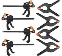 KAHEIGN 8 Piezas Abrazaderas Juego, 4Pz 4 Pulgadas Abrazaderas de Agarre Rápido con Una Mano + 4Pz Abrazaderas de Resorte de Plástico Extrafuertes y Tarea Pesada para Carpintería Fácil Reprimición