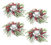 KAHEIGN 8 Piezas Anillos de Velas Navideñas, 21CM Corona de Frutos Rojos Artificiales Candelabro con Agujas de Pino de Norfolk Nevado para Pilares Rústico Bodas Navideña Fiestas Puerta Mesa Decoración