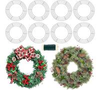 KAHEIGN 8 Piezas Marco de Alambre para Coronas, 14 Pulgadas Anillos para Hacer Coronas de Alambre con 35M Alambre de Fijación para Navidad Año Nuevo San Valentín Decoración (Verde Oscuro)