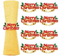 KAHEIGN 8 Piezas Servilleteros Navideños, Oro Merry Christmas Servilleteros Hebilla de Servilleta de Navidad con Diamantes de Imitación por Navidad Acción de Gracias Mesa Decoración (6cm x 2,5cm)