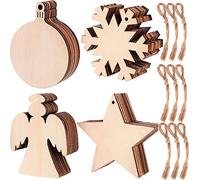 KAHEIGN 80Piezas Adornos Navideños De Madera, Forma De Estrella De ángel De Copo De Nieve De Linterna Adornos De Rebanada De Madera Para El árbol De Navidad De Año Nuevo - Con 80 Pz Cordones Colgar