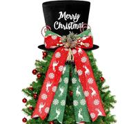 KAHEIGN Adornos para Copa del Árbol de Navidad, 25CM Grande Negro Sombrero para Copa del Árbol de Navidad con Piñas y Copos de Nieve Alce Lazo para Hogar Navidad Vacaciones Invierno Fiesta Decoración