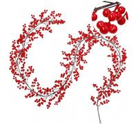 KAHEIGN Guirnalda Navideña de Frutos Rojos, 200CM Guirnalda de Frutos de Acebo Artificiales Guirnalda Navideña Flexible Maleable para Invierno Navidad Año Nuevo Fiesta Chimenea Mesa Decoración