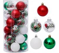 KAHEIGN Juego de 30 bolas de Navidad de 6 cm, color rojo y verde transparente, inastillables, bolas colgantes para árbol de Navidad, vacaciones, hogar, decoración de fiesta de Navidad (5 estilos)