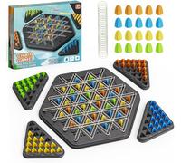 KAHEIGN Juego de Ajedrez de Triángulo, 22CM Juguete de Tablero Clavijas Interactivo con 84 Piezas de Ajedrez y 44 Gomas Elásticas, Juego de Mesa Familiar para 2 a 4 Jugadores, a Partir de 3 Años