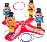 KAHEIGN Juego de Lanzamiento de Aros de Cascanueces Inflables para Navidad, 79cm x 34cm Cascanueces Inflables con 8 Piezas Anillos de Plástico para Navidad Fiesta Vacaciones Familia Diversión Juegos
