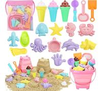 KAHEIGN Juguetes de Playa para Niños, Castillo de Arena Juguete de Arena de Helado con Cubo Plegable, Palas, Bolsa de Malla, Juguetes de Viaje para Bebés Niños Niñas de 3 a 10 Años