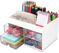 KAHEIGN Organizador de Escritorio con 4 Cajones, 19CM x 14CM Organizador de Escritorio Multifuncional Portalápices de Gran Capacidad Organizador de Maquillaje para Oficina Escuela Hogar Mesa (Blanco)