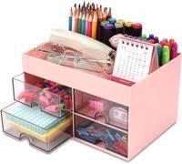 KAHEIGN Organizador de Escritorio con 4 Cajones, 19CM x 14CM Organizador de Escritorio Multifuncional Portalápices de Gran Capacidad Organizador de Maquillaje para Oficina Escuela Hogar Mesa (Rosa)