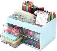 KAHEIGN Organizador de Escritorio con 4 Cajones, 19CM x 14CM Organizador de Escritorio Multifuncional Portalápices de Gran Capacidad Organizador de Maquillaje para Oficina Escuela Hogar Mesa (Azul)