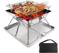 KAHEIGN Pozo de Fuego de Acero Inoxidable, Parrilla Plegable para Barbacoa Fogata Portátil Parrilla de Carbón de Leña Elevable para Cámping Picnic Jardín - con Caja de Hierro, Bolsa de Transporte