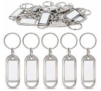 Kahns Trade Llavero con Etiqueta Identificativa de Metal (Pack 2) - Portaetiquetas para Llaves con Anilla, Tarjeta Reemplazable y Cubierta Transparente - Identificador para Casa, Oficina, Garaje