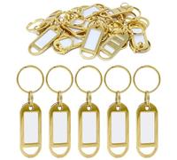 Kahns Trade llaveros Metalicos con Etiquetas para Escribir - Extremadamente Resistente - Llavero Metalico con anilla para llaves, Equipaje y Mascotas - Oro 5 uds
