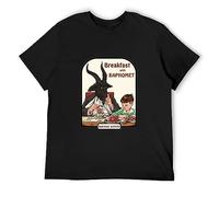 KAI KOU SONG ZI Breakfast with Baphomet T-Shirt Men Short Sleeve Cotton Demon Goat Black M