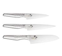 KAI Seki Magoroku Shoso Juego de cuchillos 3 piezas - Cuchillo multiusos de 12 cm, Cuchillo multiusos de 15 cm, Santoku de 16,5 cm - Acero 5CR15MoV 56 (±1) HRC - Mango de acero inoxidable 18-8